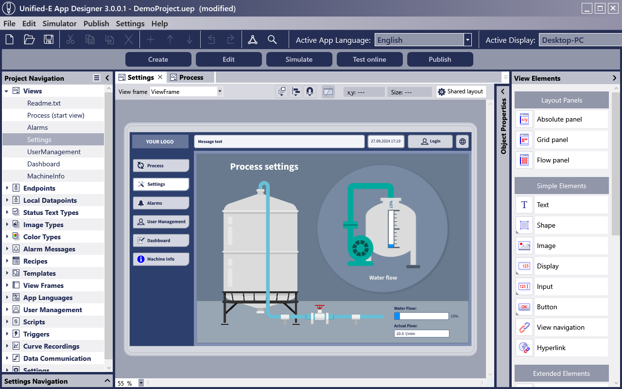 HMI design in the graphical editor