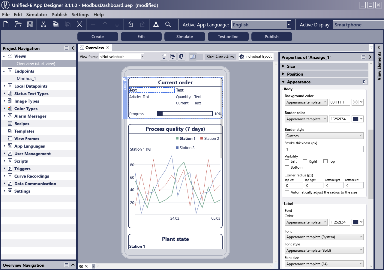 HMI Editor for Smartphone HMIs – Machine Control with OPC UA & Modbus