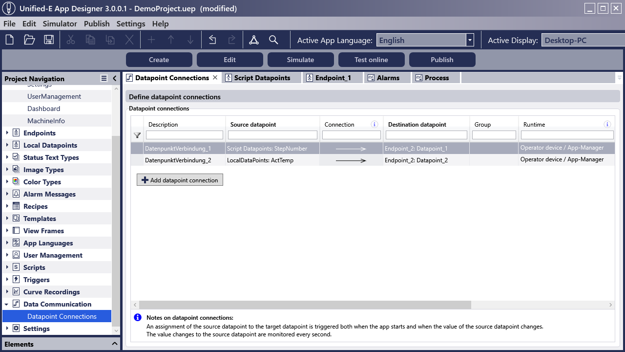 HMI datapoint connections