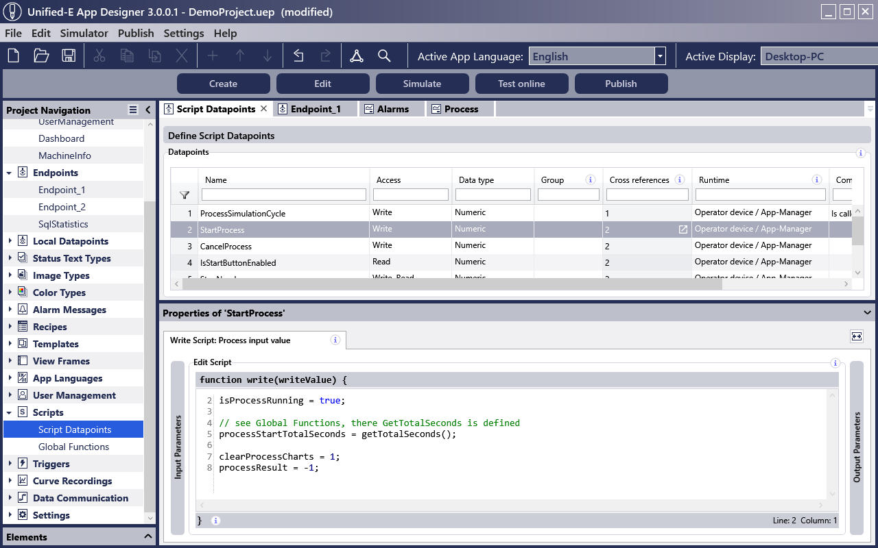 HMI script editor