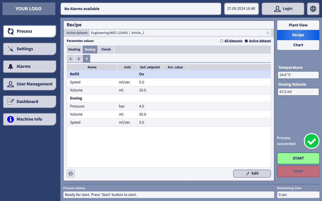 Manage HMI recipes